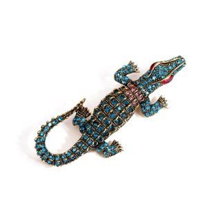 Blue Rhinestone Alligator Crocodile Necklace Pendant Pin Broach